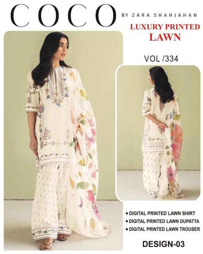 Coco by Zara ShahJahan Unstitched Lawn Dresses 3 Piece Suit Summer Collection Design No 3