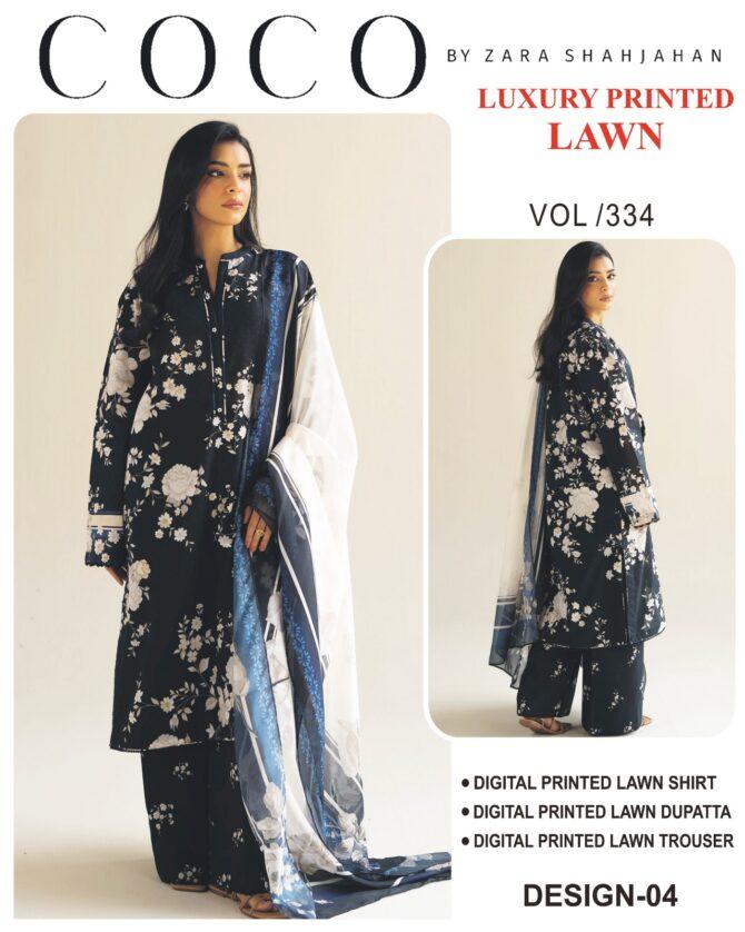Coco by Zara ShahJahan Unstitched Lawn Dresses 3 Piece Suit Summer Collection Design No 4