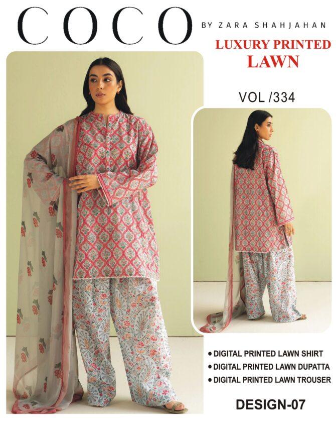 Coco by Zara ShahJahan Unstitched Lawn Dresses 3 Piece Suit Summer Collection Design No 7